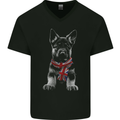 German Shepherd Union Jack Scarf Alsatian Mens V-Neck Cotton T-Shirt Black