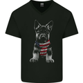 German Shepherd in USA Scarf Alsatian Dog Mens V-Neck Cotton T-Shirt Black