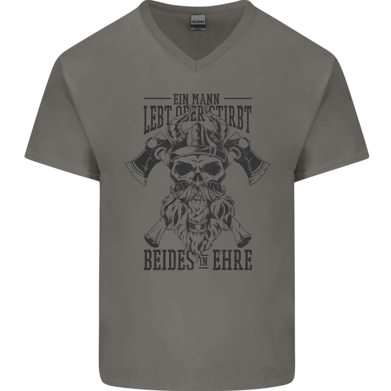 German Viking Mens V-Neck Cotton T-Shirt Charcoal