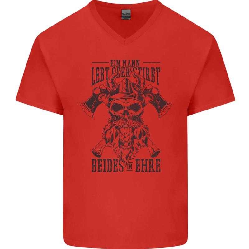 German Viking Mens V-Neck Cotton T-Shirt Red