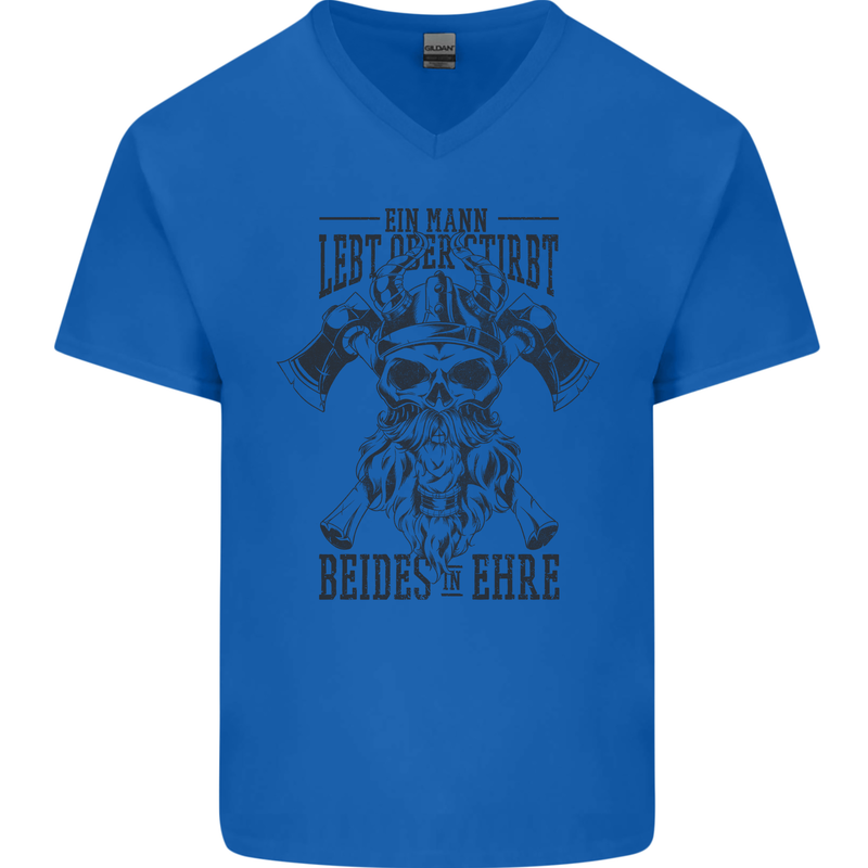 German Viking Mens V-Neck Cotton T-Shirt Royal Blue
