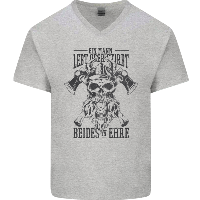 German Viking Mens V-Neck Cotton T-Shirt Sports Grey