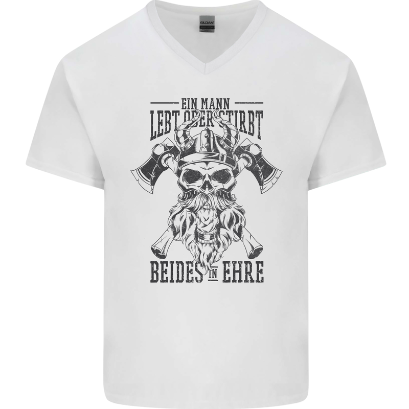 German Viking Mens V-Neck Cotton T-Shirt White