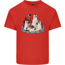 Ghost Cats Cute Halloween Kids T-Shirt Childrens Red
