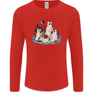 Ghost Cats Cute Halloween Mens Long Sleeve T-Shirt Red