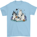 Ghost Cats Cute Halloween Mens T-Shirt 100% Cotton Light Blue