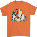 Ghost Cats Cute Halloween Mens T-Shirt 100% Cotton Orange