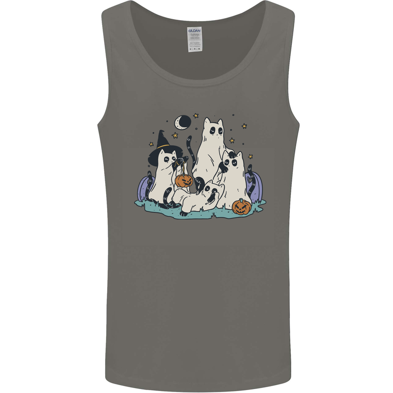 Ghost Cats Cute Halloween Mens Vest Tank Top Charcoal
