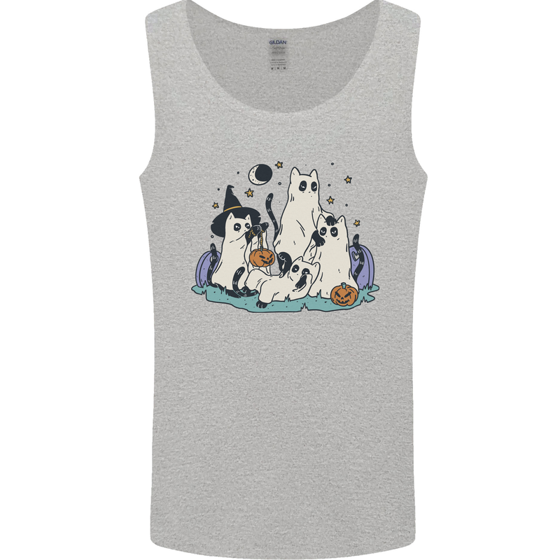 Ghost Cats Cute Halloween Mens Vest Tank Top Sports Grey