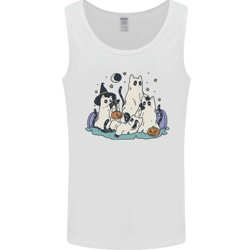 Ghost Cats Cute Halloween Mens Vest Tank Top White