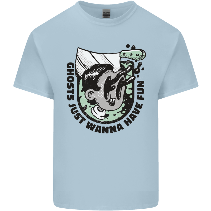 Ghosts Just Wanna Have Fun Halloween Mens Cotton T-Shirt Tee Top Light Blue