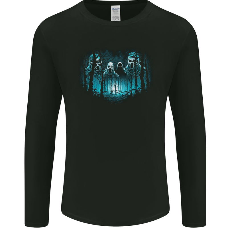 Ghosts in the Woods Halloween Spooky Spirits Mens Long Sleeve T-Shirt Black