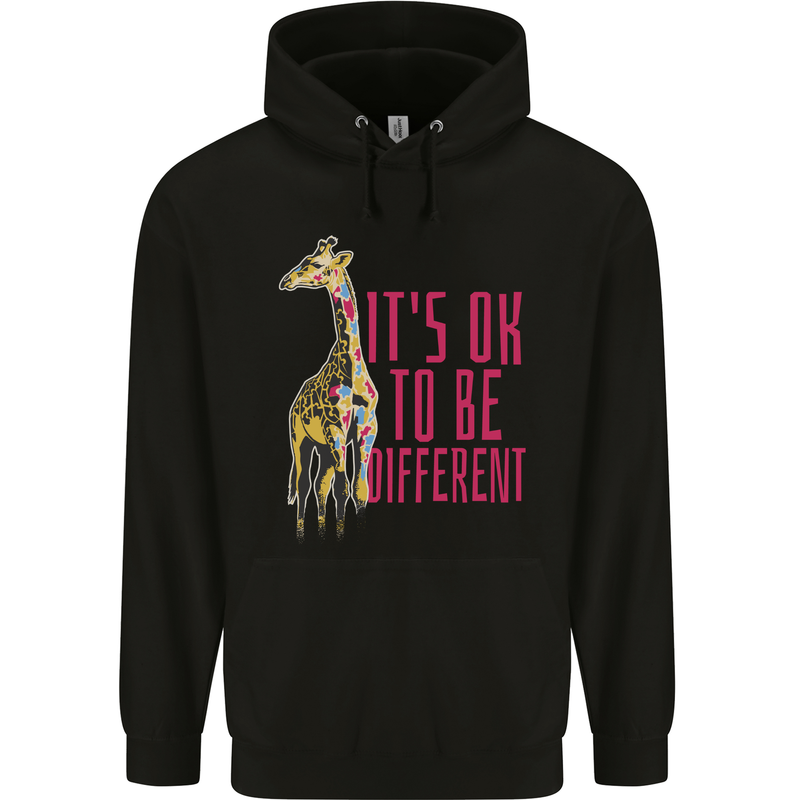 Giraffe Autism Its Okay to Be Different Childrens Kids Hoodie Black