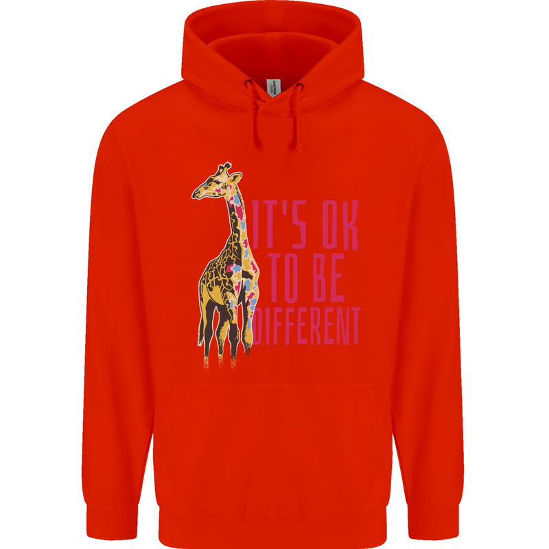 Giraffe Autism Its Okay to Be Different Childrens Kids Hoodie Bright Red