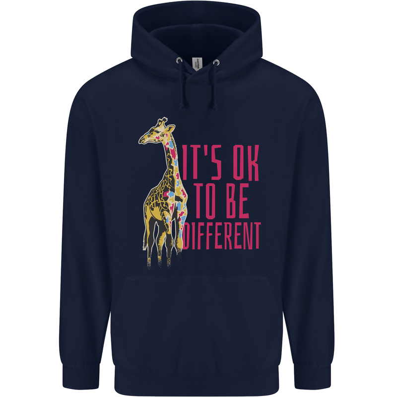 Giraffe Autism Its Okay to Be Different Childrens Kids Hoodie Navy Blue