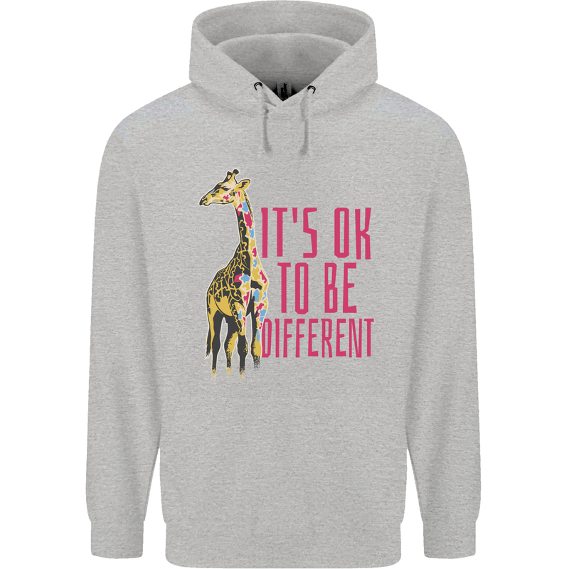 Giraffe Autism Its Okay to Be Different Childrens Kids Hoodie Sports Grey