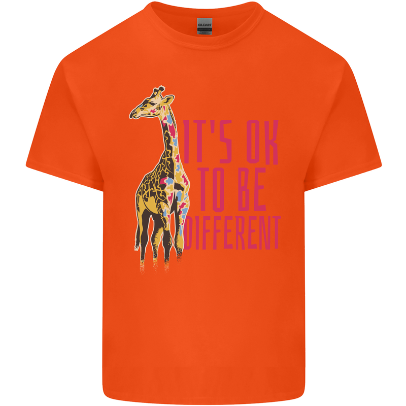 Giraffe Autism Its Okay to Be Different Mens Cotton T-Shirt Tee Top Orange