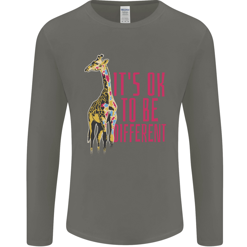 Giraffe Autism Its Okay to Be Different Mens Long Sleeve T-Shirt Charcoal