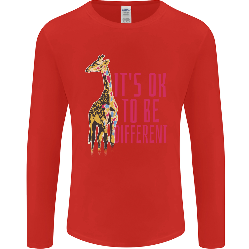 Giraffe Autism Its Okay to Be Different Mens Long Sleeve T-Shirt Red