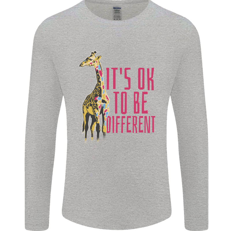Giraffe Autism Its Okay to Be Different Mens Long Sleeve T-Shirt Sports Grey