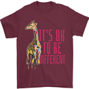 Giraffe Autism Its Okay to Be Different Mens T-Shirt 100% Cotton Maroon