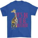 Giraffe Autism Its Okay to Be Different Mens T-Shirt 100% Cotton Royal Blue