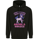 Girl Who Loves Anime & Horses Riding Childrens Kids Hoodie Black