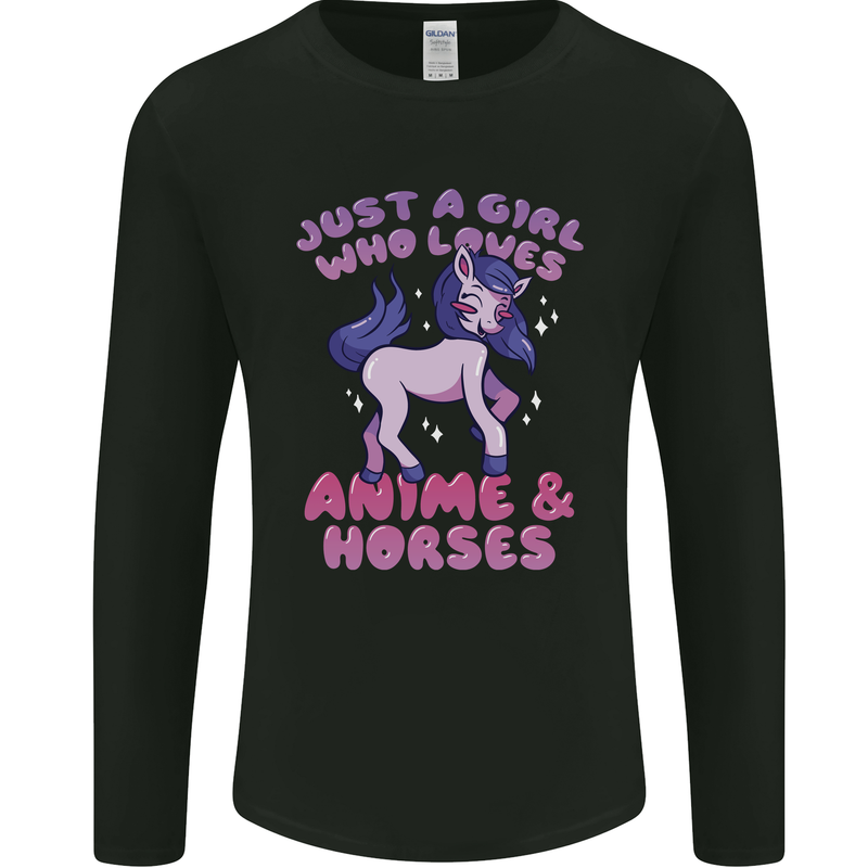 Girl Who Loves Anime & Horses Riding Mens Long Sleeve T-Shirt Black