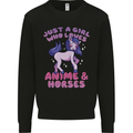 Girl Who Loves Anime & Horses Riding Mens Sweatshirt Jumper Black