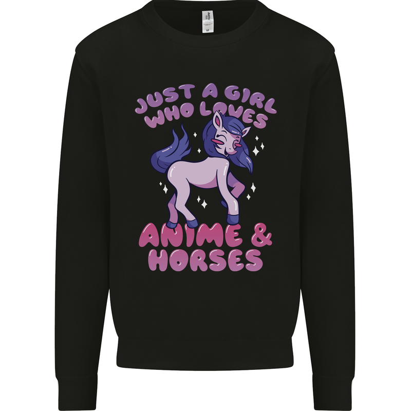 Girl Who Loves Anime & Horses Riding Mens Sweatshirt Jumper Black