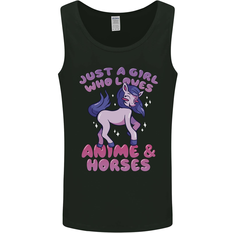 Girl Who Loves Anime & Horses Riding Mens Vest Tank Top Black