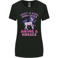 Girl Who Loves Anime & Horses Riding Womens Wider Cut T-Shirt Black