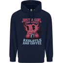 Girl Who Loves Axolotls & Coffee Mens 80% Cotton Hoodie Navy Blue