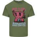 Girl Who Loves Axolotls & Coffee Mens Cotton T-Shirt Tee Top Military Green