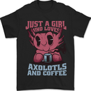 Girl Who Loves Axolotls & Coffee Mens T-Shirt 100% Cotton Black