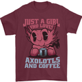 Girl Who Loves Axolotls & Coffee Mens T-Shirt 100% Cotton Maroon