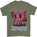 Girl Who Loves Axolotls & Coffee Mens T-Shirt 100% Cotton Military Green