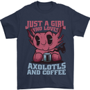 Girl Who Loves Axolotls & Coffee Mens T-Shirt 100% Cotton Navy Blue
