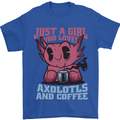 Girl Who Loves Axolotls & Coffee Mens T-Shirt 100% Cotton Royal Blue