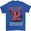 Girl Who Loves Axolotls & Coffee Mens T-Shirt 100% Cotton Royal Blue