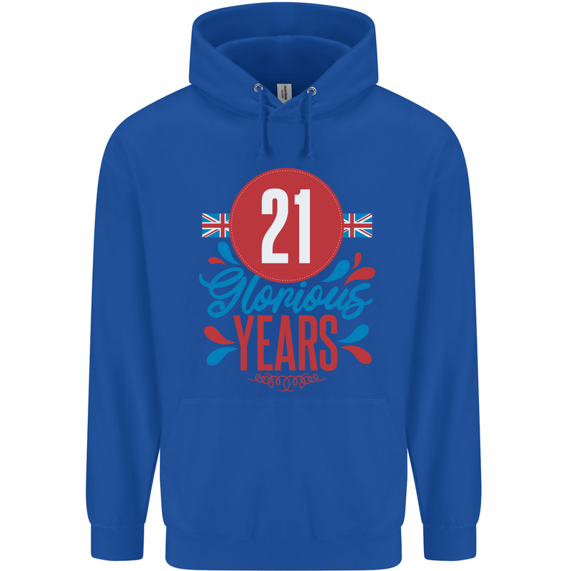 Glorious 21 Years 21st Birthday Union Jack Flag Mens 80% Cotton Hoodie Royal Blue