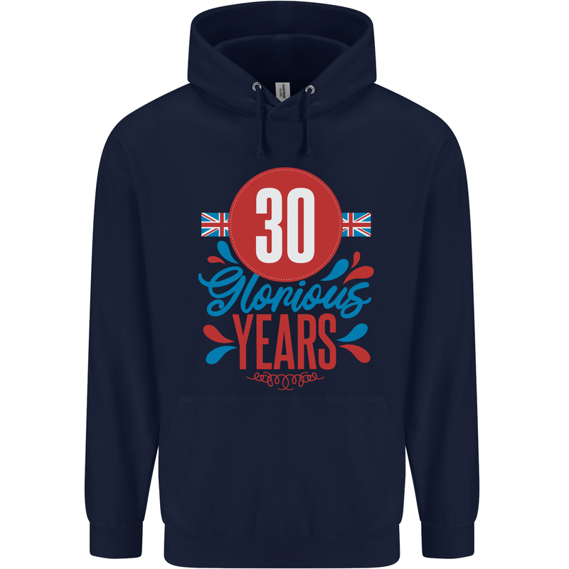 Glorious 30 Years 30th Birthday Union Jack Flag Mens 80% Cotton Hoodie Navy Blue