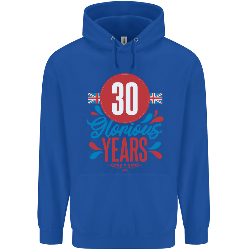 Glorious 30 Years 30th Birthday Union Jack Flag Mens 80% Cotton Hoodie Royal Blue