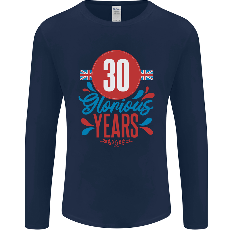 Glorious 30 Years 30th Birthday Union Jack Flag Mens Long Sleeve T-Shirt Navy Blue
