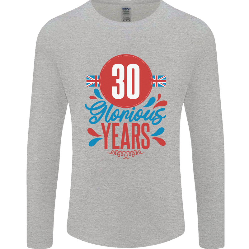Glorious 30 Years 30th Birthday Union Jack Flag Mens Long Sleeve T-Shirt Sports Grey