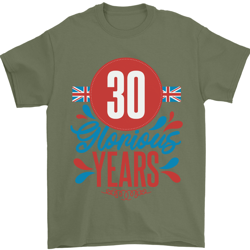 Glorious 30 Years 30th Birthday Union Jack Flag Mens T-Shirt 100% Cotton Military Green