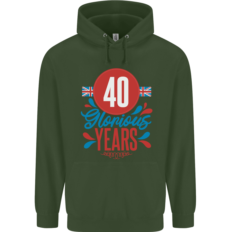 Glorious 40 Years 40th Birthday Union Jack Flag Mens 80% Cotton Hoodie Forest Green