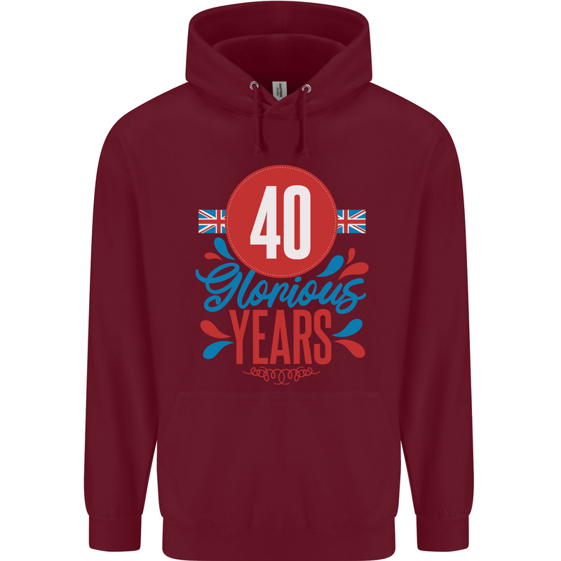 Glorious 40 Years 40th Birthday Union Jack Flag Mens 80% Cotton Hoodie Maroon