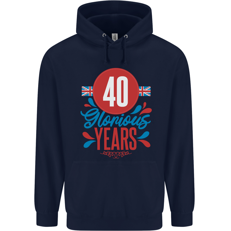 Glorious 40 Years 40th Birthday Union Jack Flag Mens 80% Cotton Hoodie Navy Blue