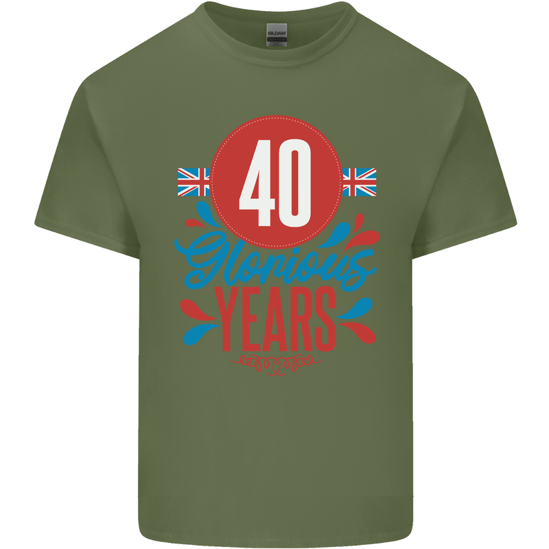 Glorious 40 Years 40th Birthday Union Jack Flag Mens Cotton T-Shirt Tee Top Military Green